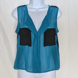 Cut-out sheer sleeveless v-neck blouse small GUC Material Girl
